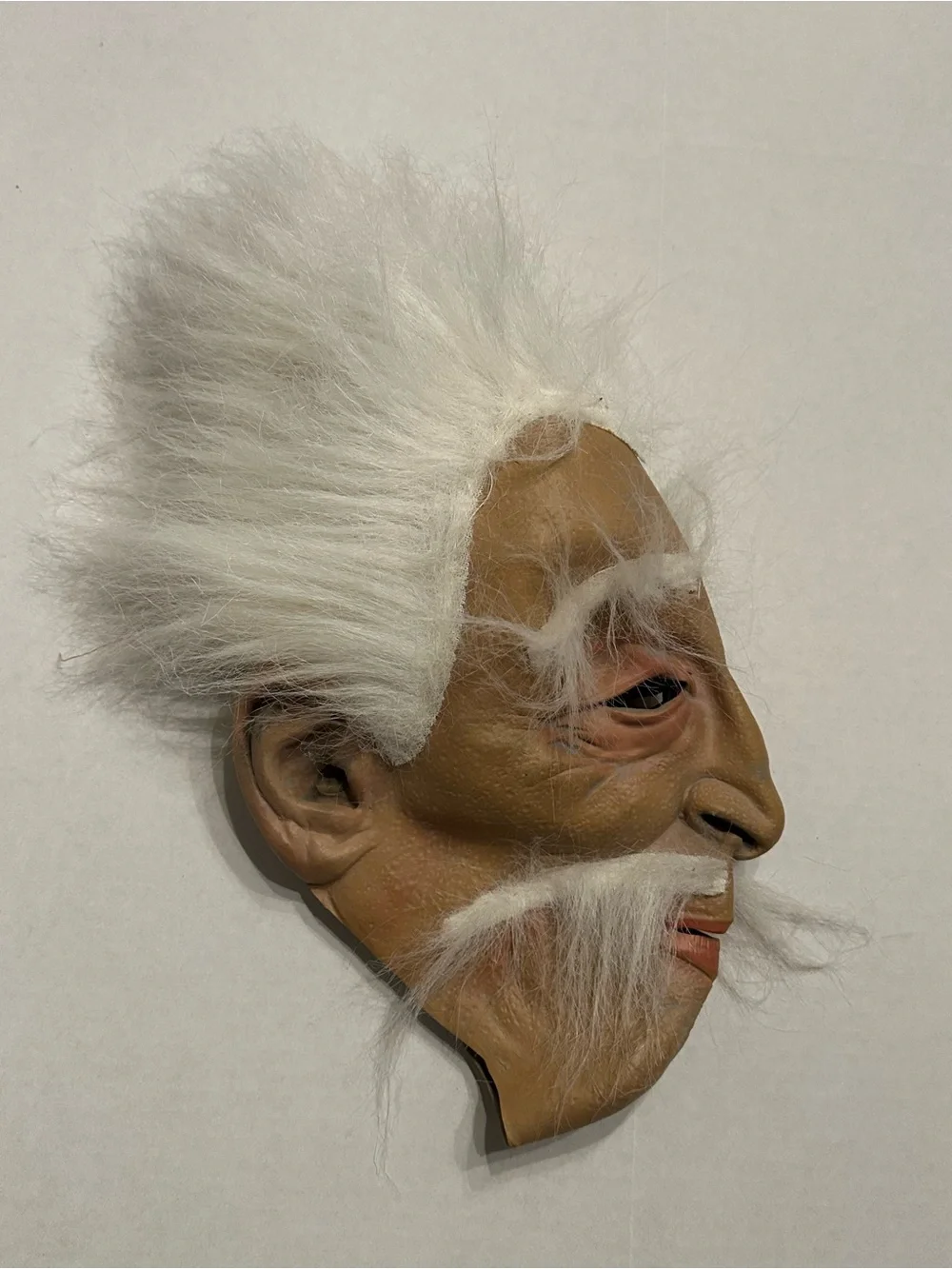 Vintage Halloween Rubber Latex White Elderly Character Face Mask with Faux Hair